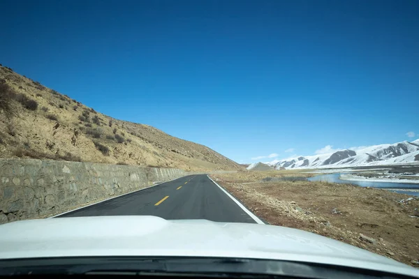 Driving Car Snow Mountain Country Road — Stock Photo, Image