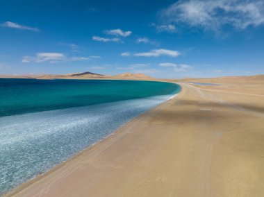 Tibet, Çin 'deki güzel göl manzarası.