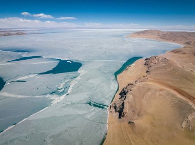Tibet, Çin 'deki güzel göl manzarası.