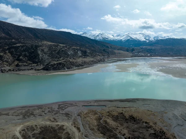 Aerial View Beautiful Snow Mountains Lake Tibet China — Stock Photo, Image