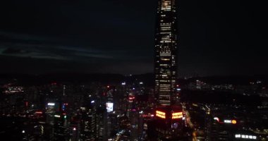 Aerial view of landscape at night in Shenzhen city, China