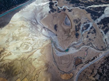 Tibet, Çin 'deki güzel manzaranın havadan görünüşü