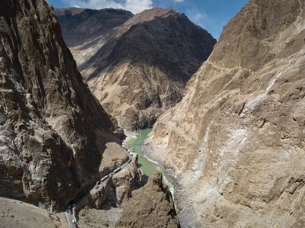Flygfoto Trafikstockning Vägen Till Lhasa 318Trail Tibet Kina — Stockfoto