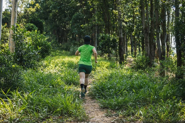 Tropikal orman dağlarında koşan bir kadın izci. 