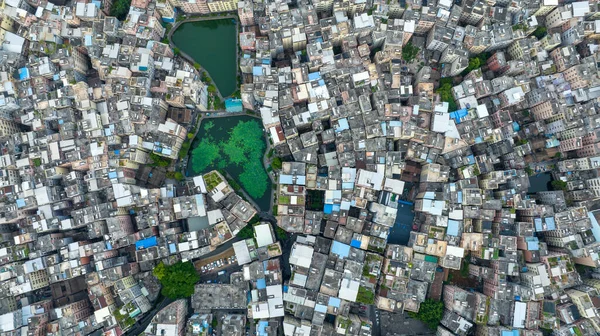 Guangzhou China Auguast 2023 Luchtfoto Van Oude Huizen Sloppenwijken Daken — Stockfoto
