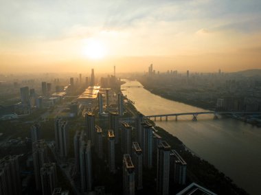 Guangzhou, Çin - 20 Eylül 2023: Guangzhou kentindeki hava manzarası, Çin