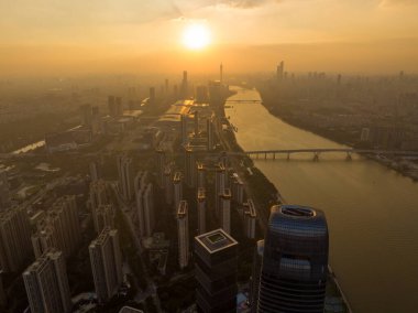 Guangzhou, Çin - 20 Eylül 2023: Guangzhou kentindeki hava manzarası, Çin