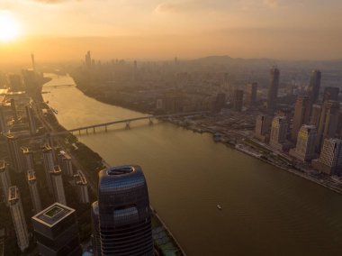 Guangzhou, Çin - 20 Eylül 2023: Guangzhou kentindeki hava manzarası, Çin