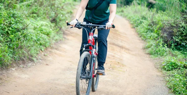 Riding bike in spring forest