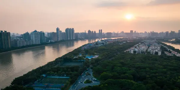 Guangzhou Şehrinin Havadan Manzarası Çin — Stok fotoğraf