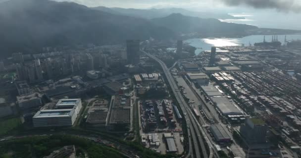 Shenzhen China Circa 2022 Uitzicht Vanuit Lucht Het Landschap Haven — Stockvideo