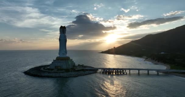 Богиня Милосердя Статуя Морі Храмі Наньшань Острів Хайнань Провінція Хайнань — стокове відео