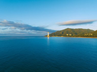 Nanshan Tapınağı 'ndaki Guanyin heykelinin havadan görünüşü, Hainan Adası, Çin