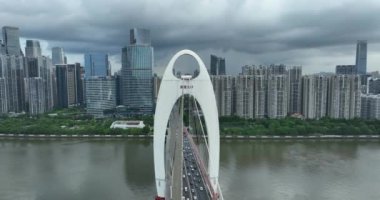 Nehirli Hong Kong şehrinin hava manzarası.