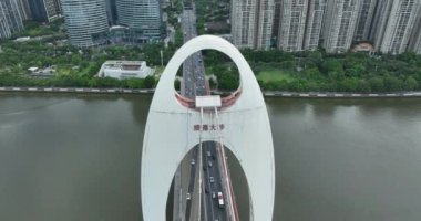 Nehirli Hong Kong şehrinin hava manzarası.