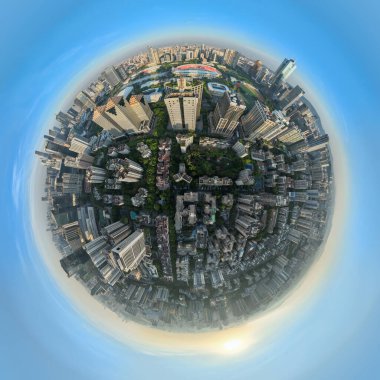 Guangzhou şehrinin havadan panoramik manzarası, Çin