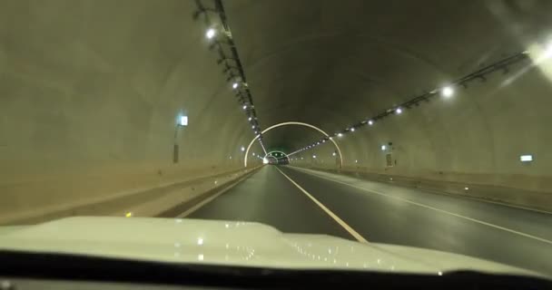 Car Driving Underground Tunnel Lights — Stock Video