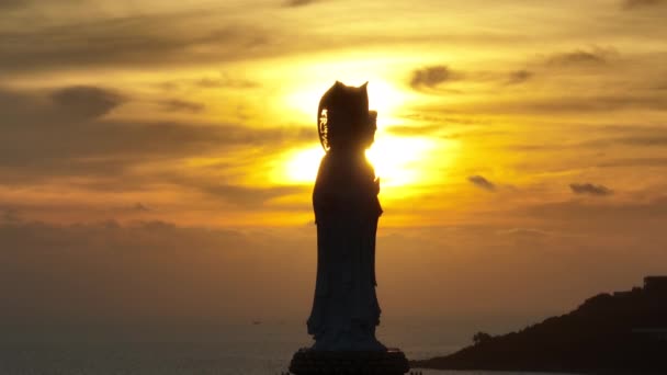 Statue Déesse Miséricorde Bord Mer Dans Temple Nanshan Île Hainan — Video