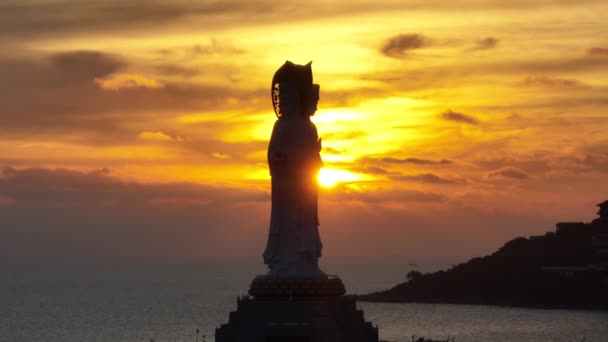Godin Van Barmhartigheid Standbeeld Aan Zee Nanshan Tempel Hainan Eiland — Stockvideo
