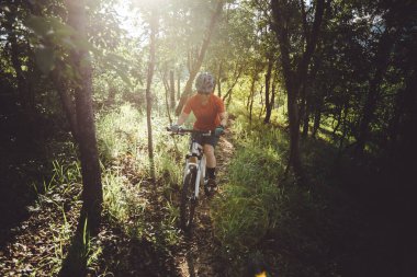 Bahar ormanı patikasında dağ bisikleti