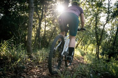 Bahar ormanı patikasında dağ bisikleti