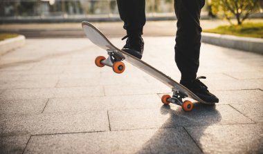 Kaykaycı şehir dışında kaykay yapıyor.