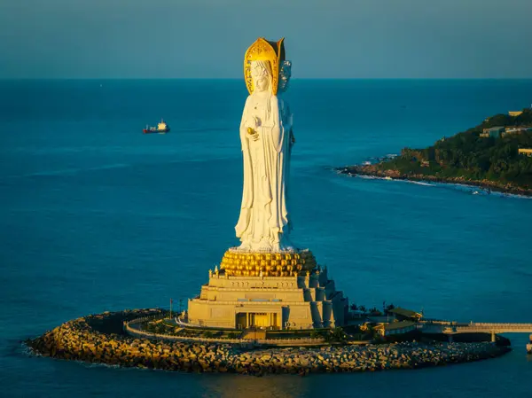 Luftaufnahme Der Guanyin Statue Meer Nanshan Tempel Auf Der Insel — Stockfoto
