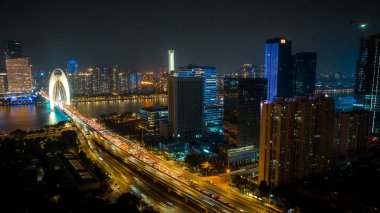 Aerial view of night landscape in Guangzhou city, China clipart