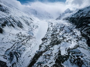 Tibet, Çin 'deki yüksek irtifa buzulunun havadan görünüşü
