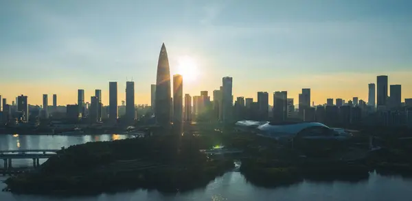 stock image Aerial view of sunset landscape in Shenzhen city,China