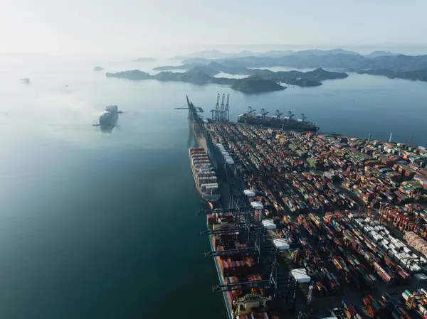 stock image SHENZHEN, CHINA - MARCH 31ST,  2022: Aerial view of Yantian international container terminal in Shenzhen city, China