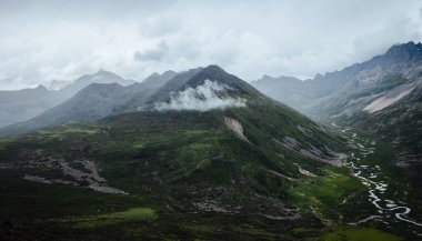 Çin, Sichuan 'daki güzel dağlar ve dere manzarası