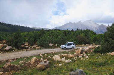 Sichuan,China - September 09,2024 ,Driving Toyota off road car on the high altitude mountains clipart