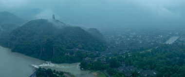 Aerial view of landscape in dujiangyan,Sichuan province,China clipart