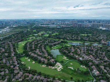 Aerial view of modern golf course resort in Chengdu , China clipart