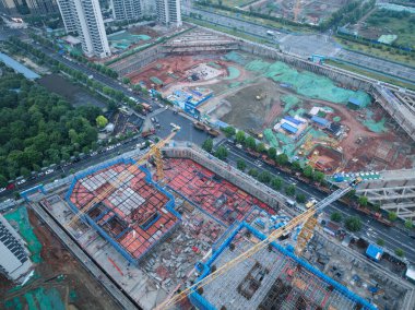 Çin 'in Chengdu şehrinde yeni tianfu alanının havadan görünüşü