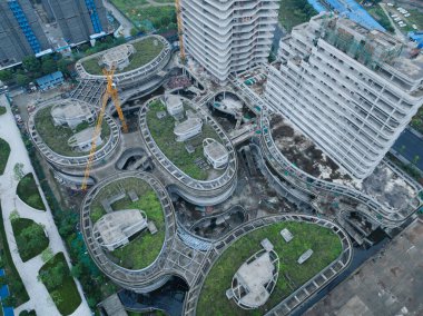 Çin 'in Chengdu şehrinde yeni tianfu alanının havadan görünüşü