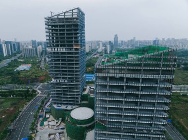 Çin 'in Chengdu şehrinde yeni tianfu alanının havadan görünüşü