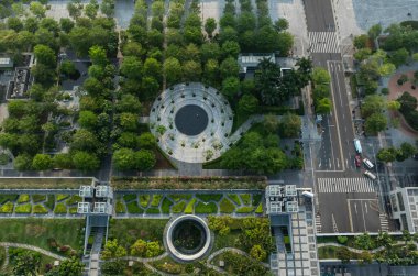 Güzel park manzarasının havadan görünüşü