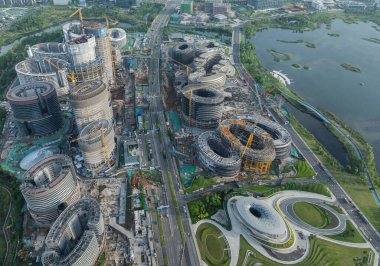 Chengdu, Çin - 11 Mayıs 2024, Çin 'in Chengdu şehrindeki inşaat alanının hava görüntüleri.