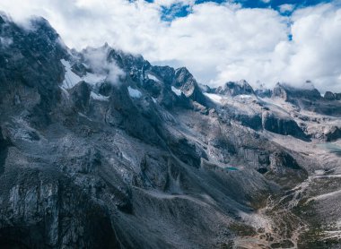 Aerial view of beautiful lake in high altitude mountains landscape clipart