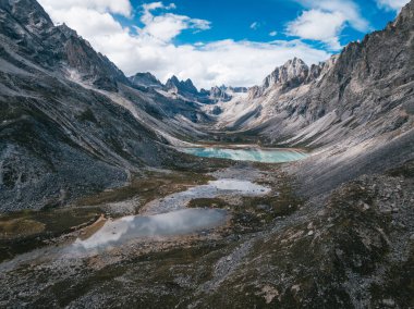 Aerial view of beautiful lake in high altitude mountains landscape clipart