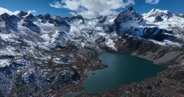 Tibet 'te gölü olan güzel dağ manzarası, Çin