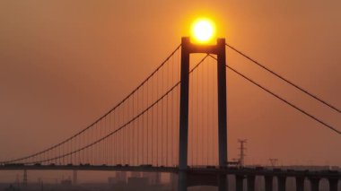 Guangzhou şehrindeki Nansha köprüsünün havadan görünüşü, Çin