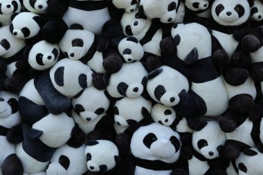 Chengdu, Çin 'de bir sürü dev panda bebeği