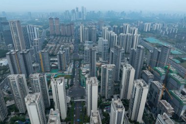 Chengdu şehrindeki Tianfu Yeni Alan manzarası, Çin 