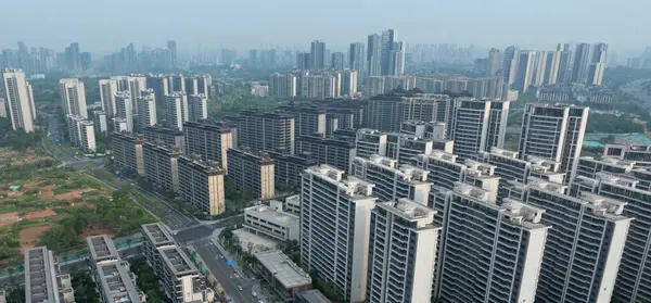 Chengdu şehrindeki Tianfu Yeni Alan manzarası, Çin 