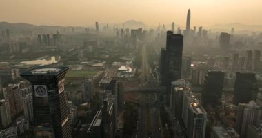Gün batımındaki hava manzarası Shenzhen şehri, Çin