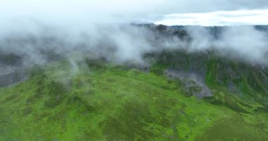 Sisli bir günde güzel dağ manzarası.