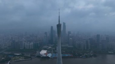 Guangzhou, Çin - 12 Ekim 2023: Guangzhou şehrindeki hava görüntüleri, zaman aşımı 
